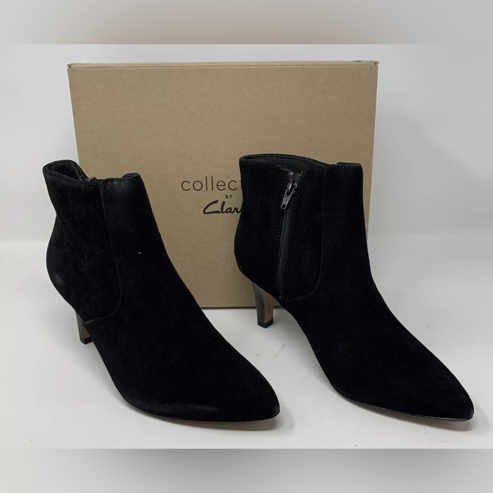 CLARKS COLLECTION Womens Black Ileana Petal Zip-Up Leather Boots Size 7 M